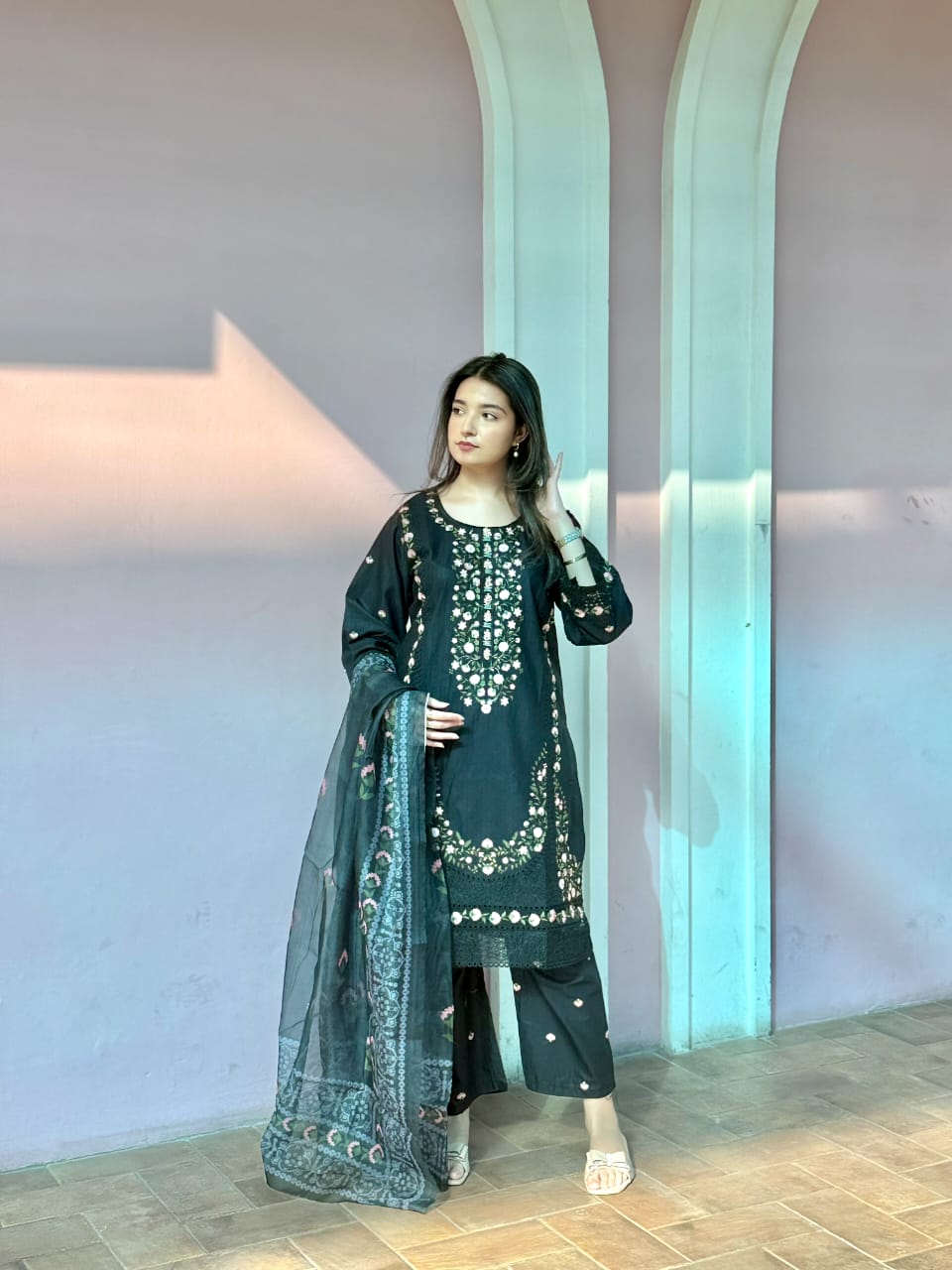 3 Piece – Four colour Viscose Embroidered suit