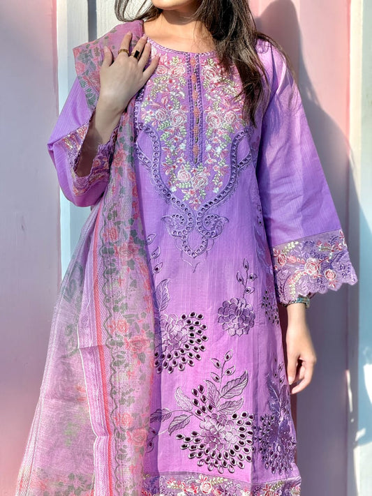 3 Piece  – Schiffli Viscose Embroidered Suit