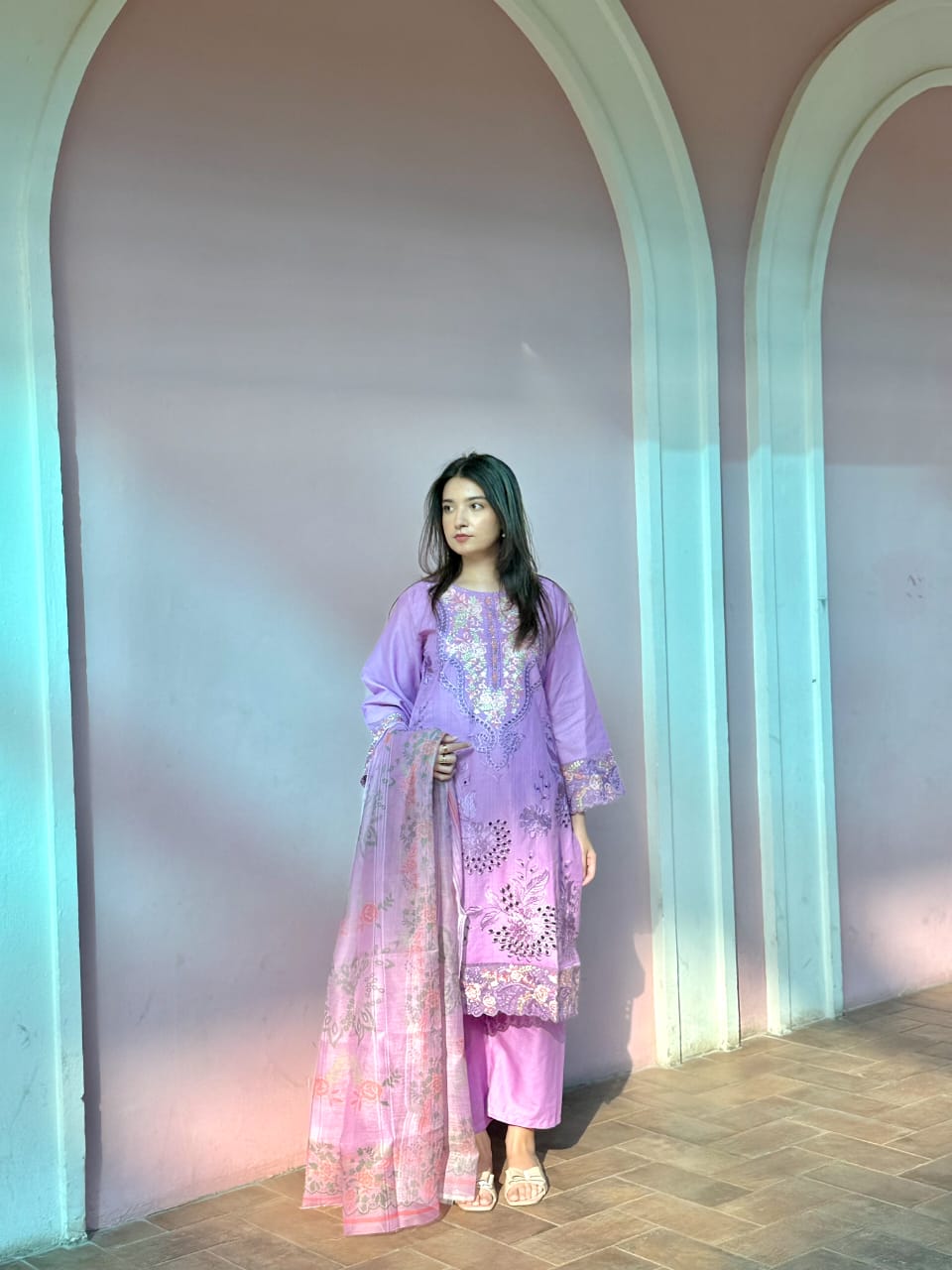 3 Piece  – Schiffli Viscose Embroidered Suit