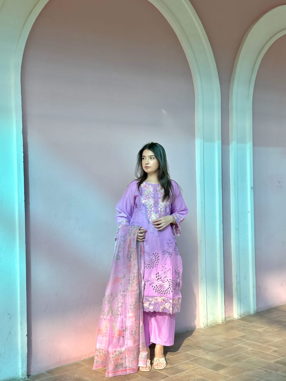 3 Piece  – Schiffli Viscose Embroidered Suit