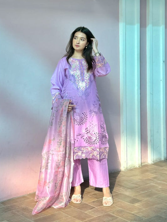 3 Piece  – Schiffli Viscose Embroidered Suit