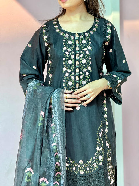 3 Piece – Four colour Viscose Embroidered suit